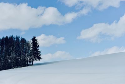 Scenic view of snow covered land against sky