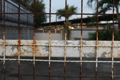 Close-up of rusty metal fence