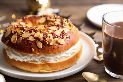 Close-up of cake in plate on table