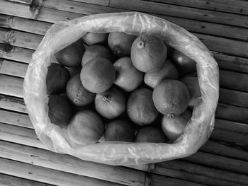 High angle view of fruits in bowl on table