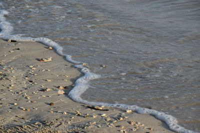 High angle view of water flowing at beach