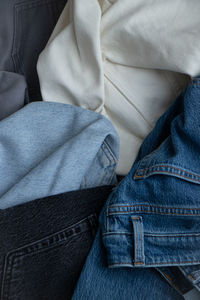 Close-up of woman jeans wardrobe 