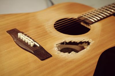 Close-up of old guitar