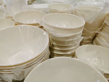 High angle view of empty glasses on table