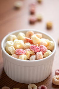 High angle view of dessert in bowl on table