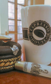 Close-up of open book on table