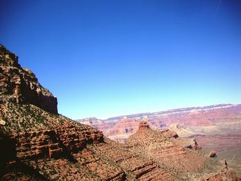 Scenic view of mountains against clear blue sky