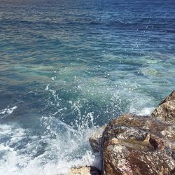 Waves splashing on rocks