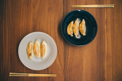 High angle view of food in plate on table