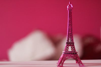 Close-up of replica eiffel tower on table