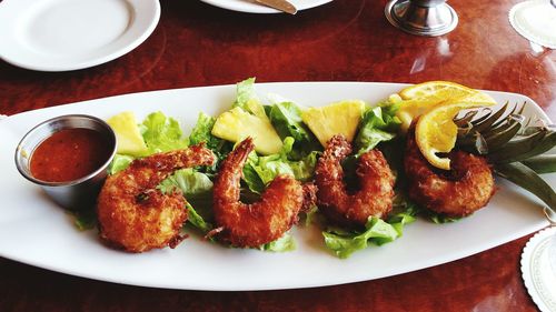 Close-up of food served in plate