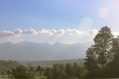 Scenic view of silhouette mountains against sky