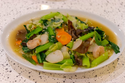 High angle view of meal served in bowl