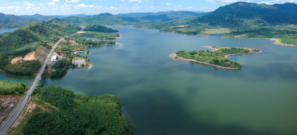 High angle view of lake amidst trees