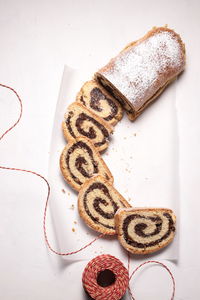 High angle view of cake on table