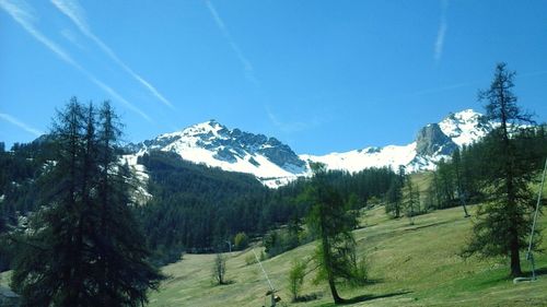 Panoramic view of landscape against clear blue sky