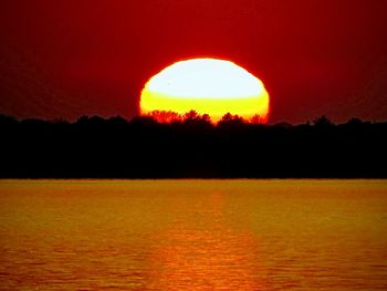 Scenic view of silhouette trees against orange sky