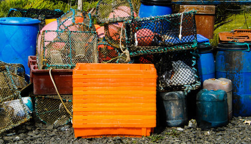 Stack of multi colored for sale at market stall