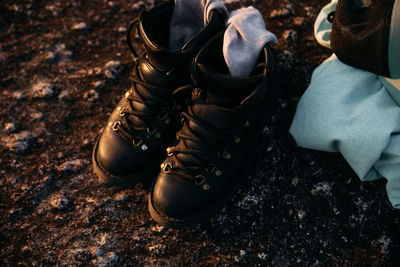 High angle view of shoes