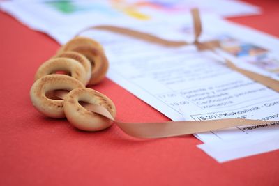 Close-up of paper on table