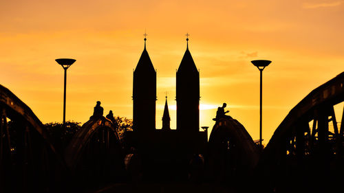 Freiburg im breisgau landmark silhouette of the sacred heart of jesus church during sunset