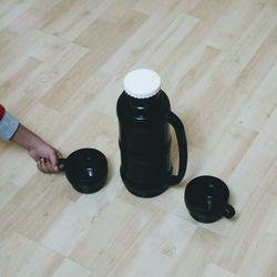 High angle view of person on table