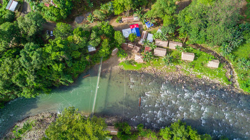 High angle view of people on riverbank