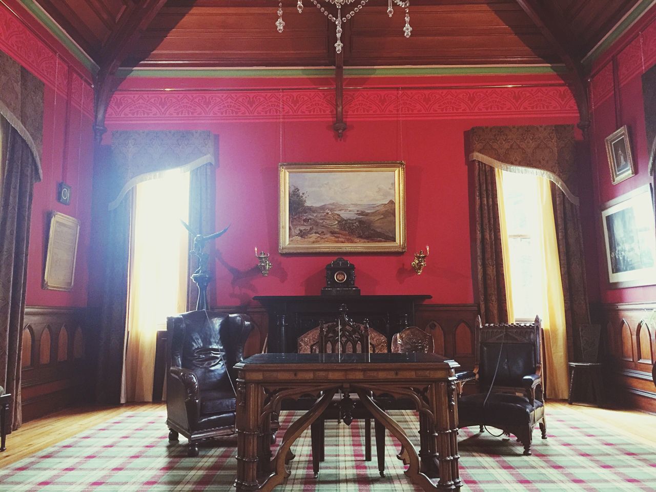 indoors, architecture, built structure, absence, chair, empty, door, house, entrance, religion, bench, wood - material, flooring, interior, illuminated, red, no people, corridor, lighting equipment, spirituality