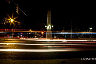 Light trails on street at night