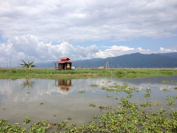 Scenic view of lake against sky