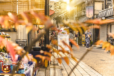 Blurred motion of people on city street