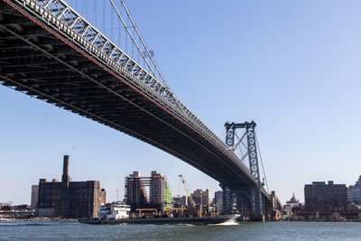 View of suspension bridge in city