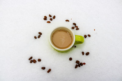 Directly above shot of food on white background