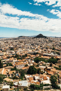 High angle view of townscape against sky