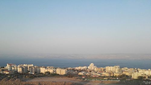 Cityscape against clear sky