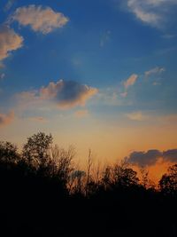 Low angle view of silhouette trees against sky during sunset