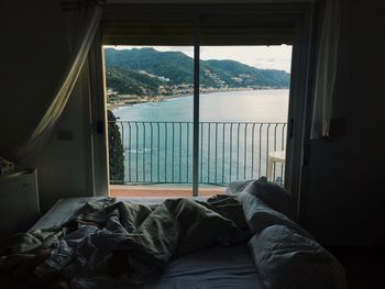 View of bed from window