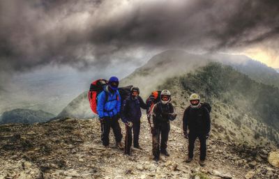 Rear view of two people on mountain