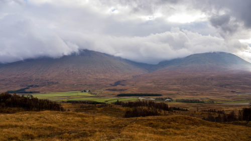 Scenic view of landscape against cloudy sky