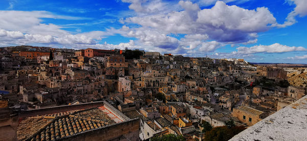 High angle view of buildings in city