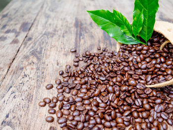 High angle view of coffee beans on table