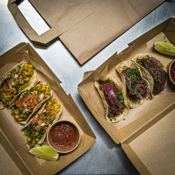 High angle view of food on table