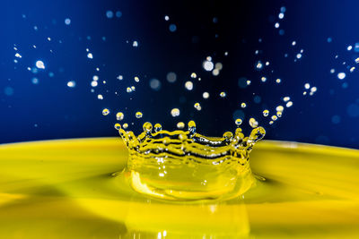 Close-up of drop falling on water