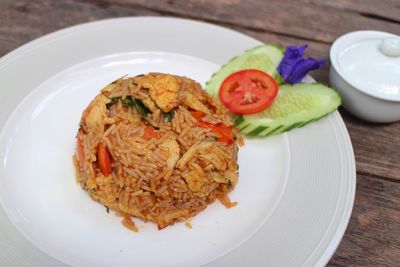 High angle view of meal served in plate