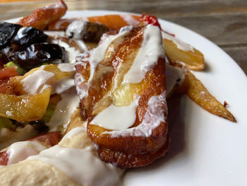 High angle view of breakfast served in plate