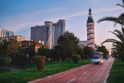 Buildings in city against sky