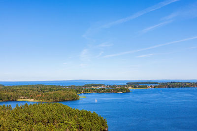 Hige angle view at a karlsborg city and lake vattern in sweden