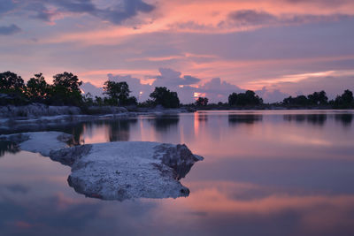 Scenic view of lake against sky during sunset