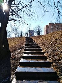 Low angle view of staircase against sky