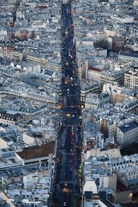 High angle view of street amidst buildings